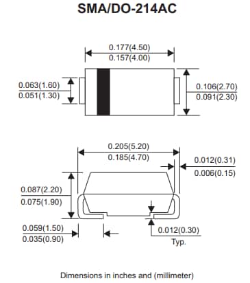 Mechanical Drawing - Comchip Technology US2x-HF SMD Ultra-Fast Recovery Rectifiers